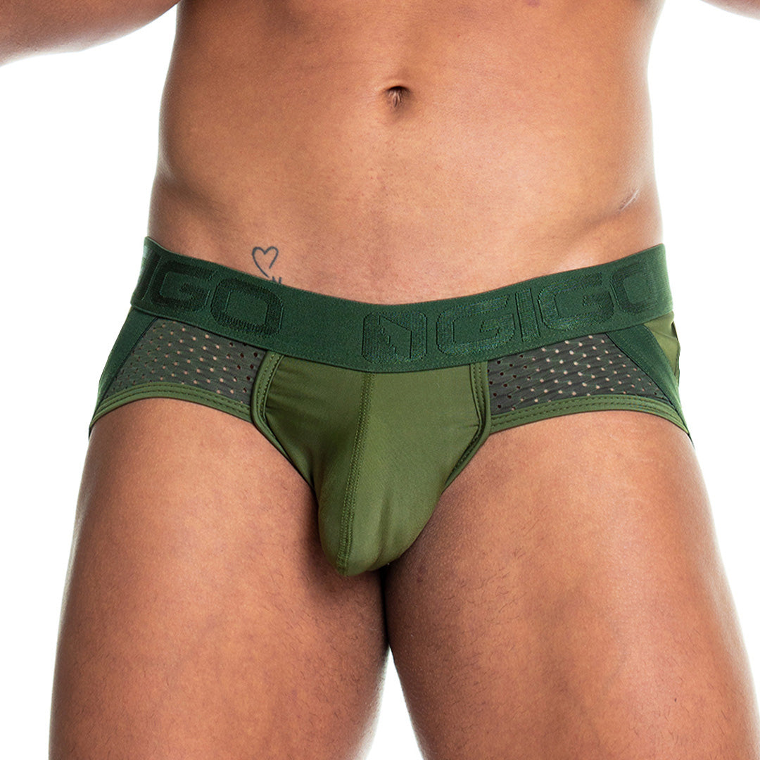 PRUDENCE GREEN BRIEF JOCKSTRAP - Sexy green jockstrap for men with cup that allows for enhancement
