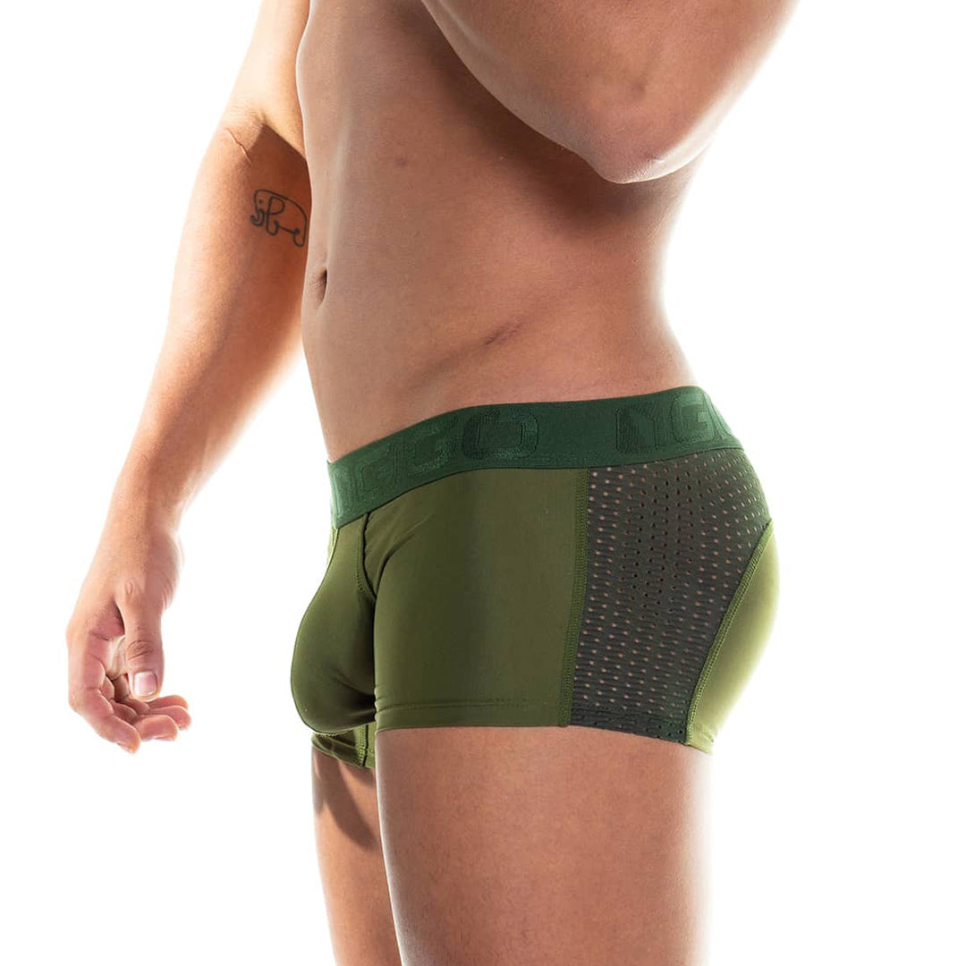 PRUDENCE GREEN TRUNK - Sexy green boxer for man with cup that allows enhancement