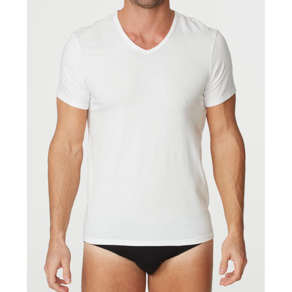 White v-neck cotton t-shirt by parker & max featuring soft breathable fabric for casual wear