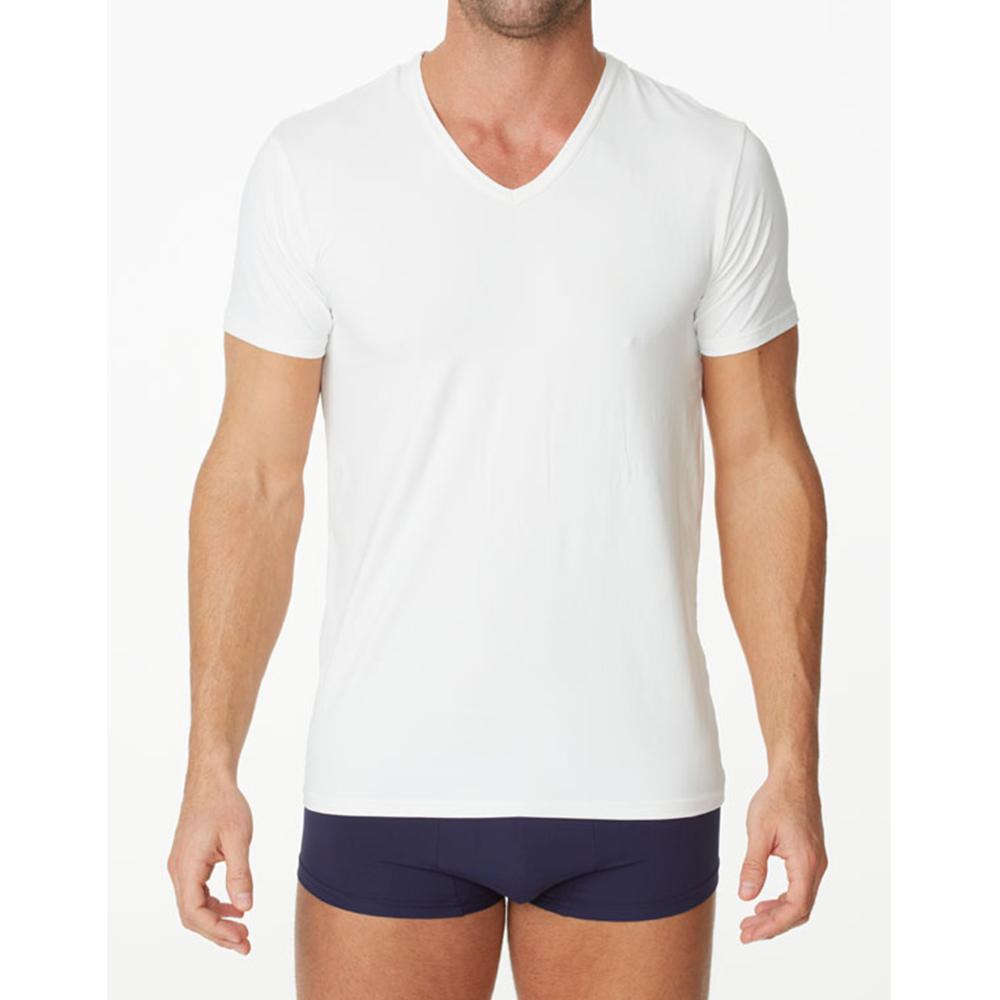 White v-neck short-sleeved cotton t-shirt by parker and max pmfp_tv n1 for casual wear