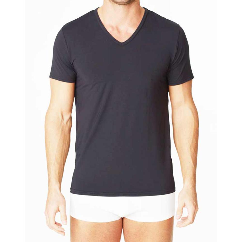 Parker & Max PMFP TVN1 black v-neck short-sleeved t-shirt made of soft breathable cotton for casual wear