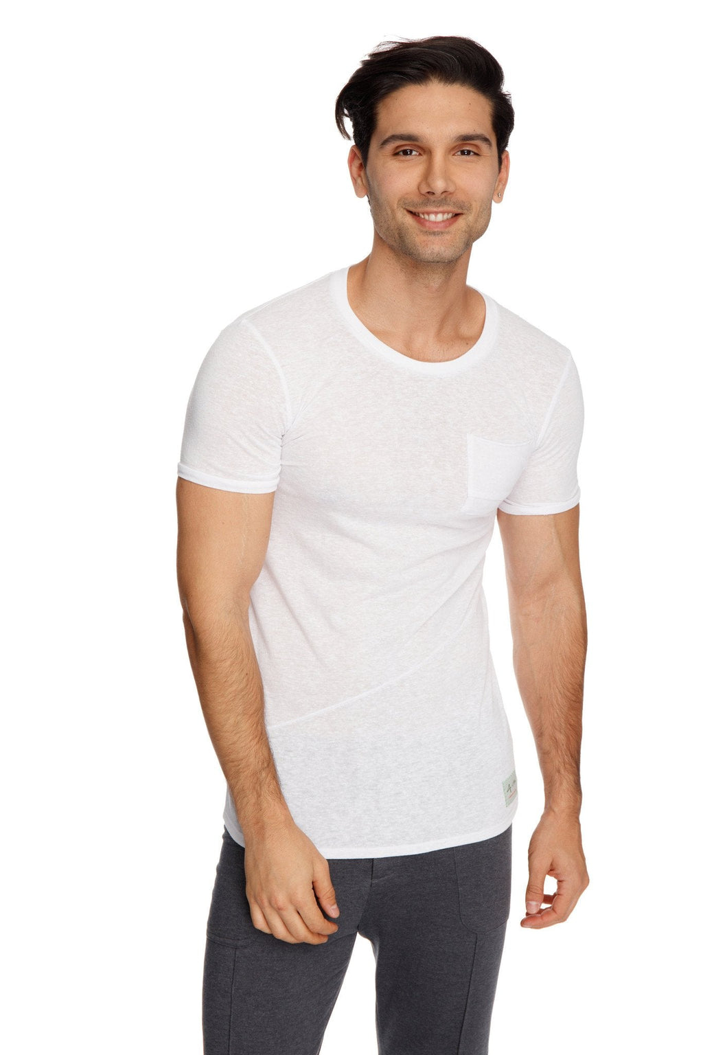 White slub perfect pocket crew-neck tee with small chest pocket made of soft cotton blend for casual wear