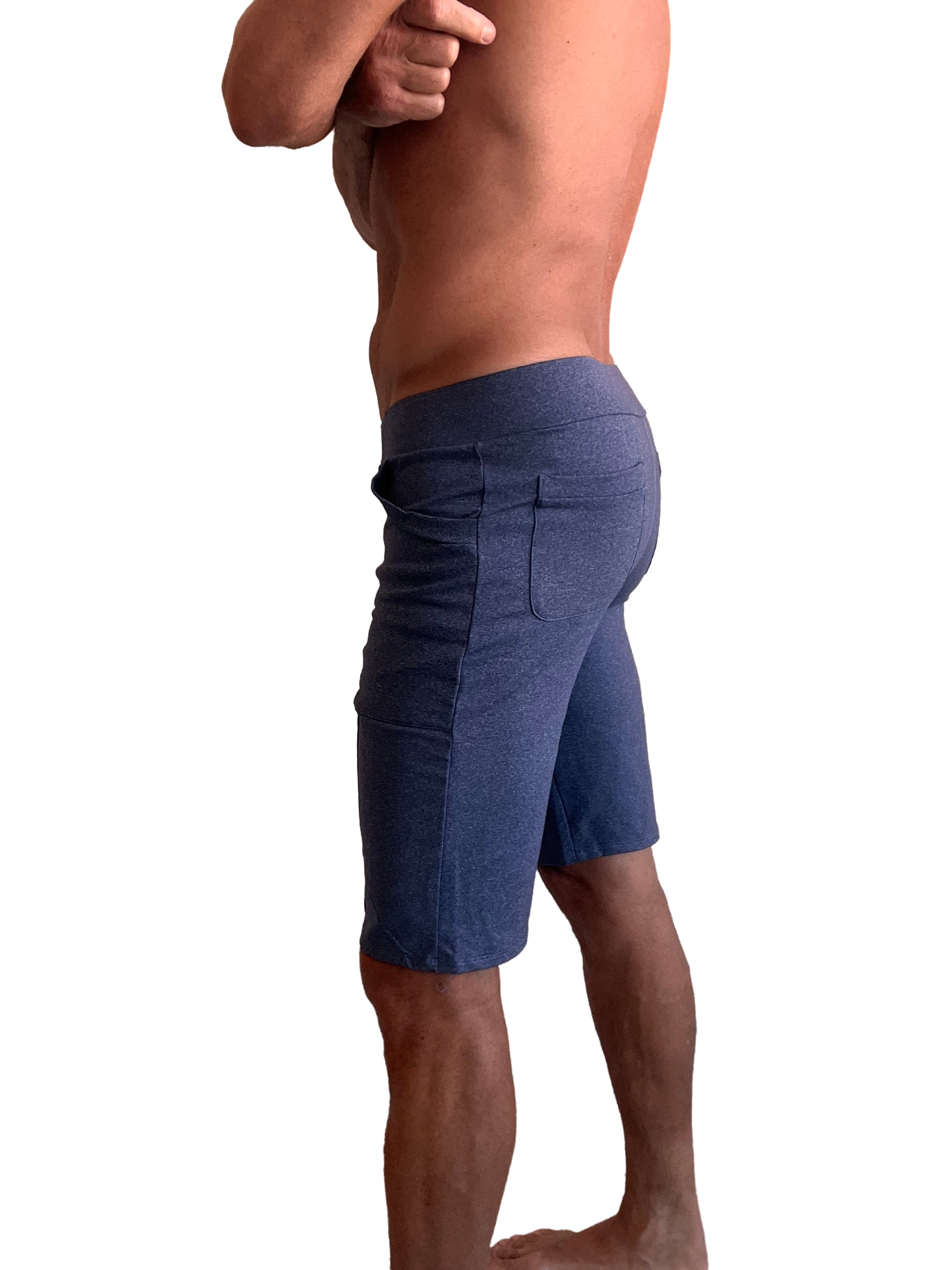 Performance premium urban tactical dress shorts in navy blue heather with multiple pockets made from performance fabric