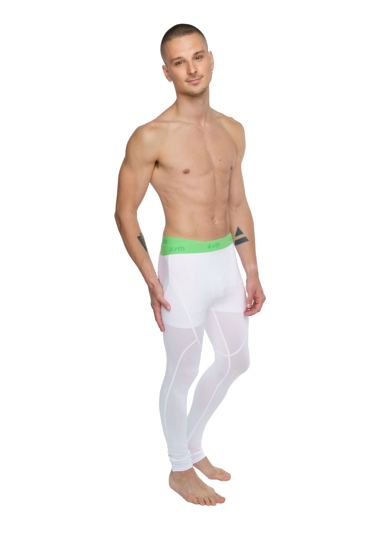 Performance yoga leggings long arctic white with bright green waistband made for athletic use