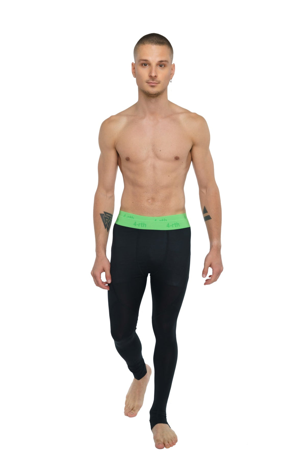 Performance yoga leggings long carbon black with bright green waistband designed for comfort and flexibility