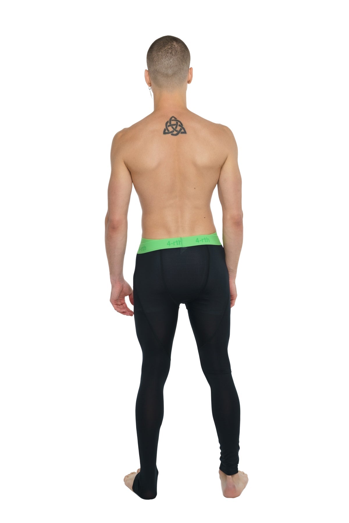 Black performance yoga leggings with a bright green waistband designed for comfort and flexibility during workouts