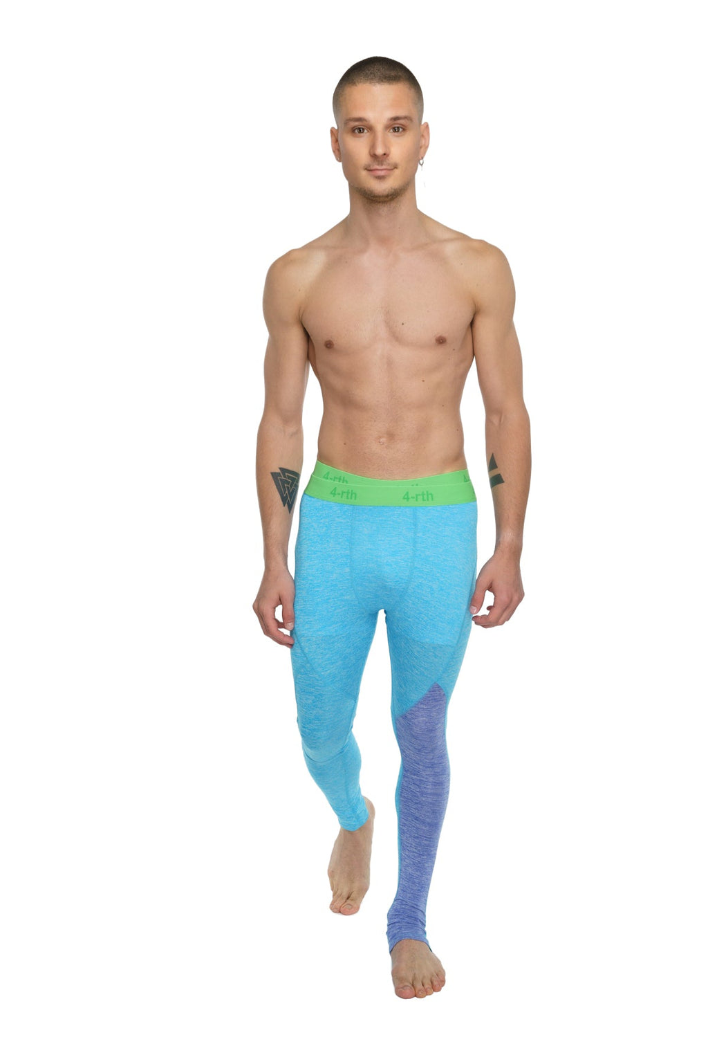 Performance yoga leggings long in bright turquoise and purple gradient compression with lime green smith logo waistband