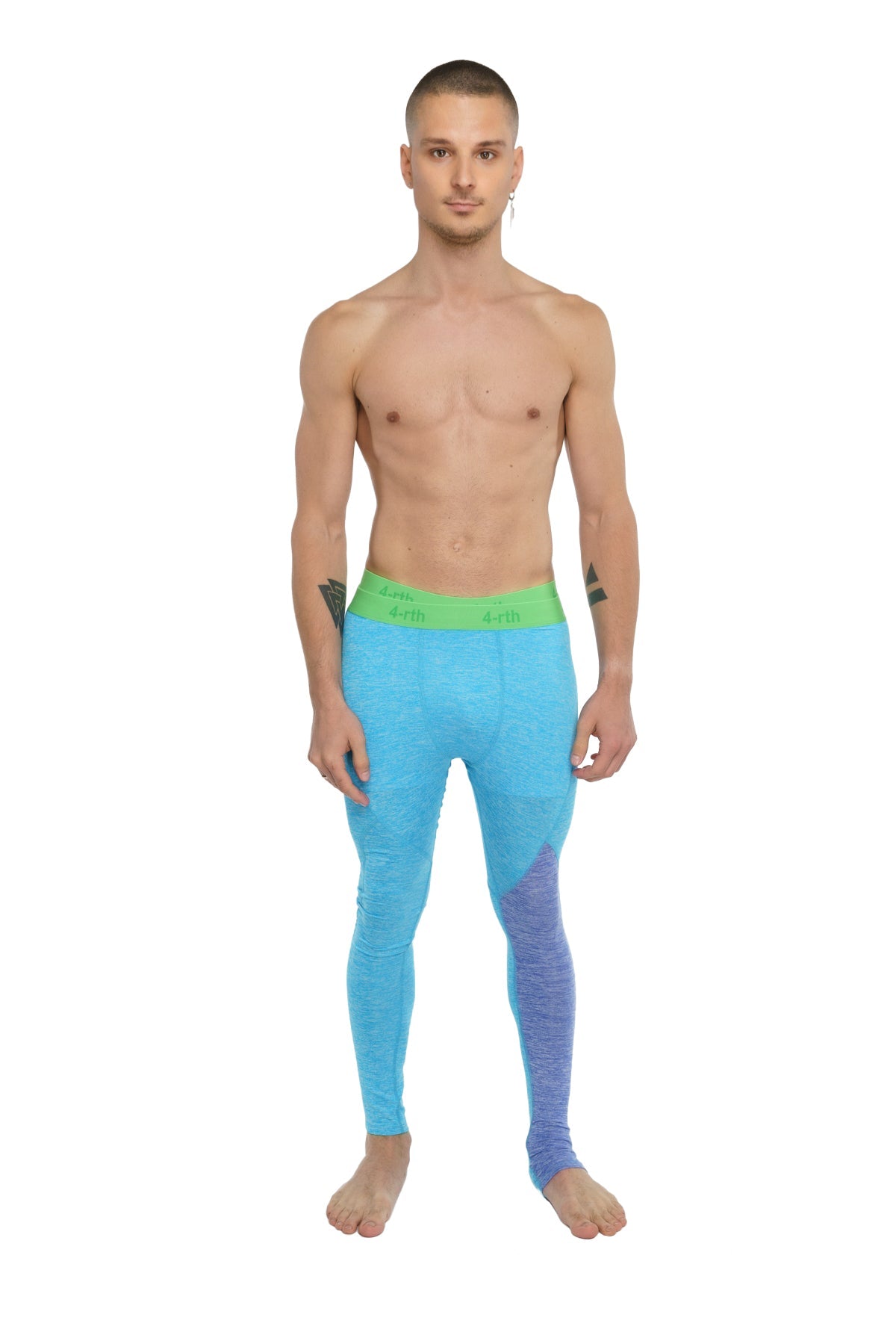 Performance yoga leggings long coral heather with bright turquoise and purple gradient and lime green waistband