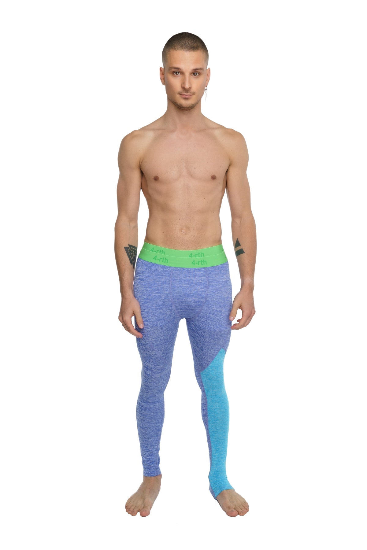 Performance yoga leggings long in blue and teal gradient with bright green waistband for active wear