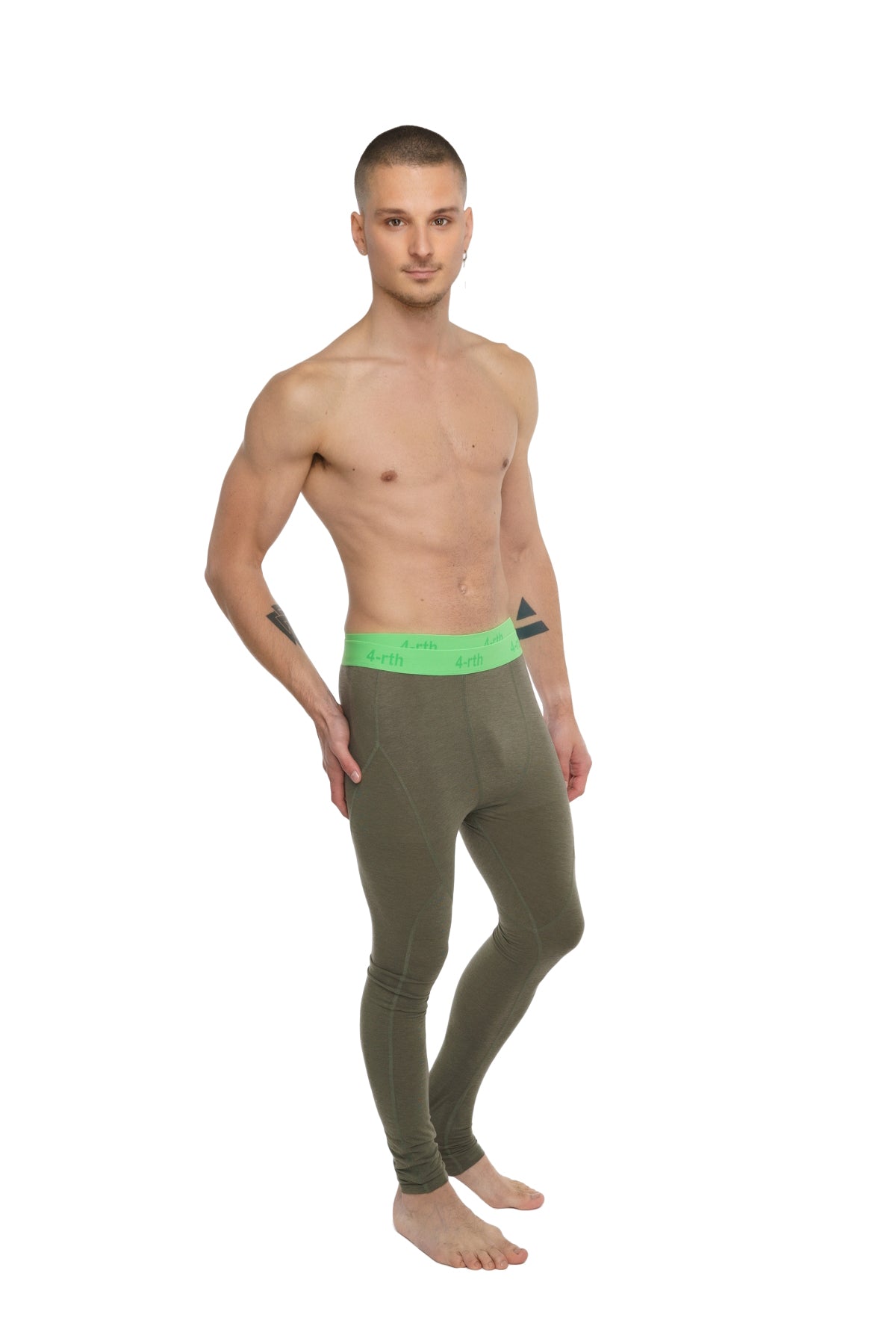 Olive green calvin klein performance yoga leggings with bright neon green waistband for long active wear
