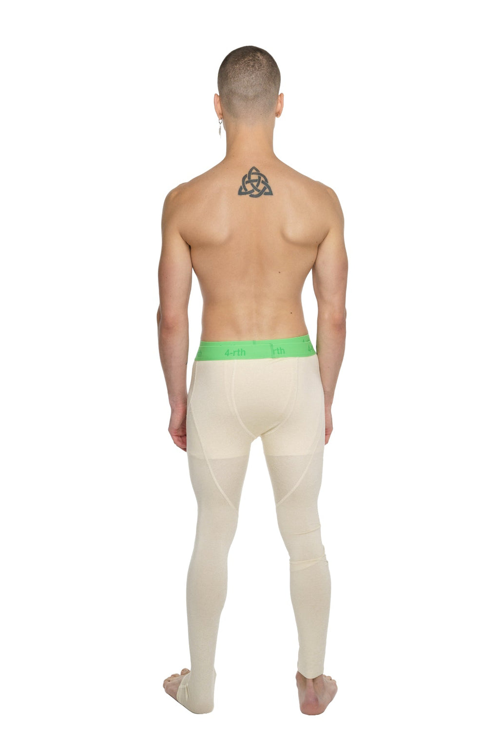 Performance yoga leggings long in sand beige with cream-colored fabric and bright green waistband for active wear