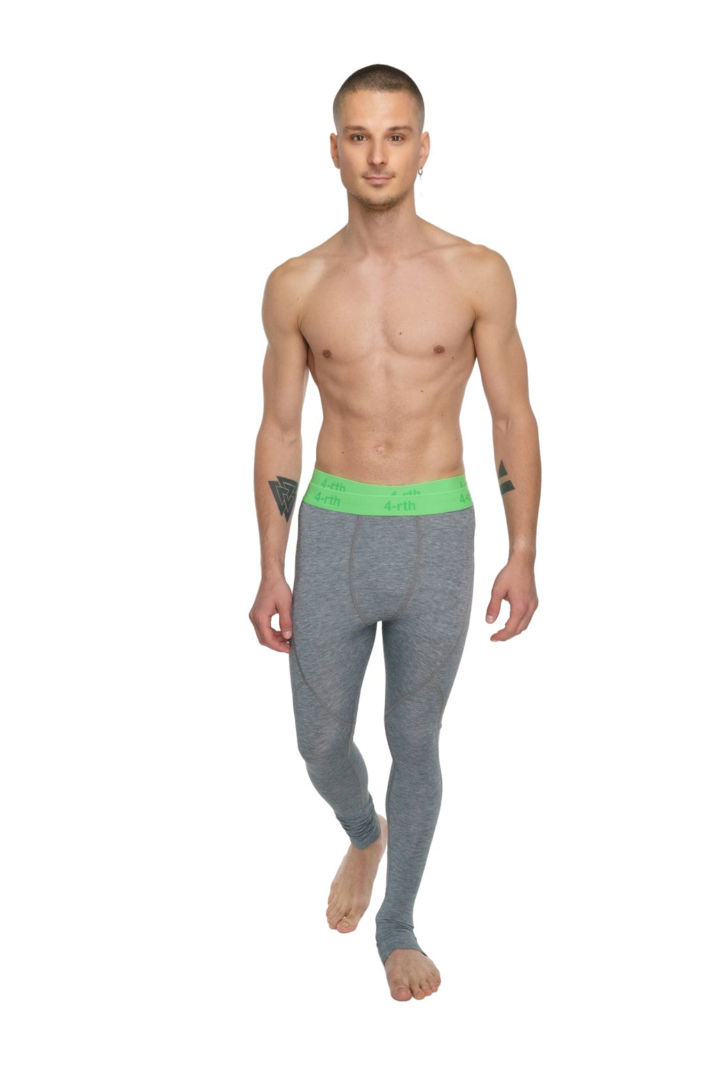 Gray merino wool performance yoga leggings long with bright green waistband steel heather color