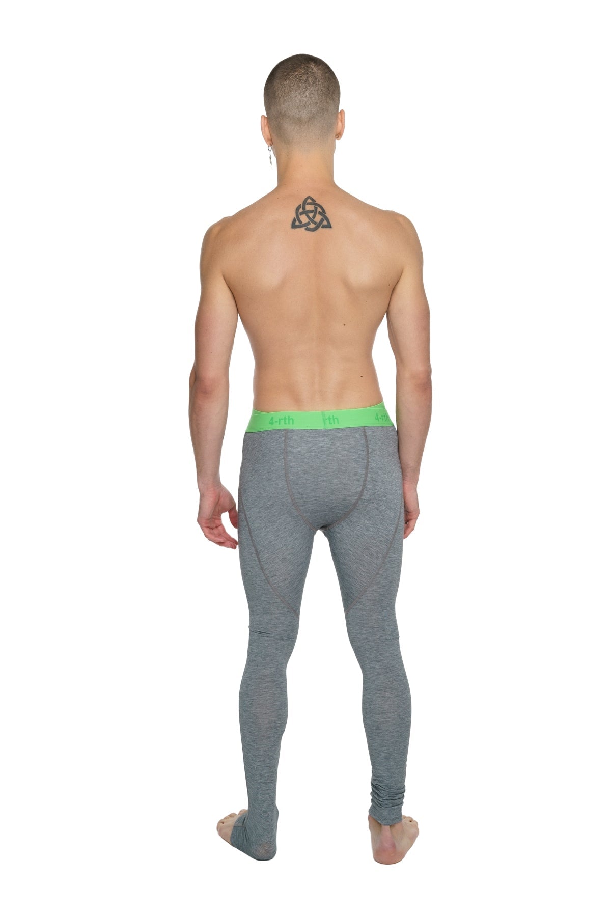 Performance yoga leggings long steel heather gray with bright green waistband designed for athletic use