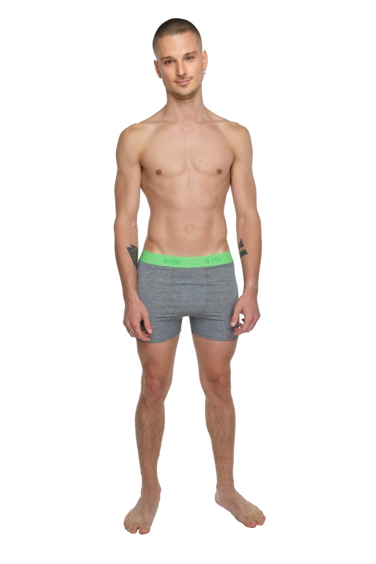 Gray boxer briefs with bright green calvin klein waistband designed for performance yoga leggings steel heather use