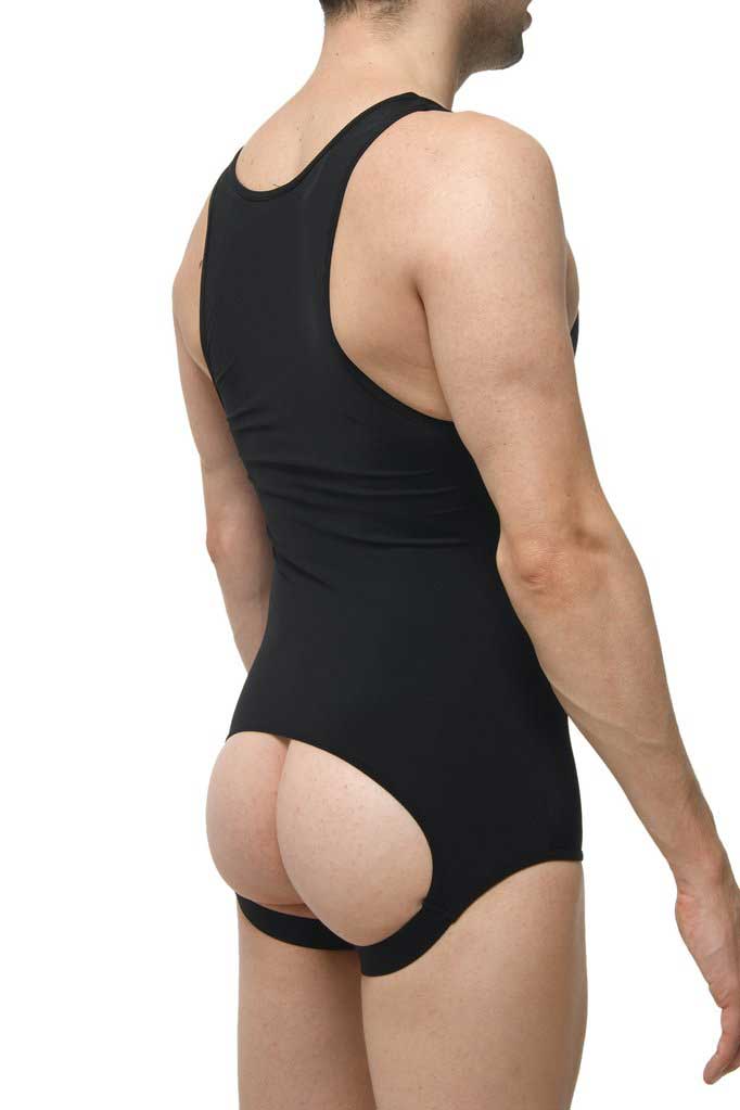 Petit-Q Open Pouch Jock Strap Singlet Bodysuit Black PQ180456 Size L - DealByEthan.gay loves PetitQ