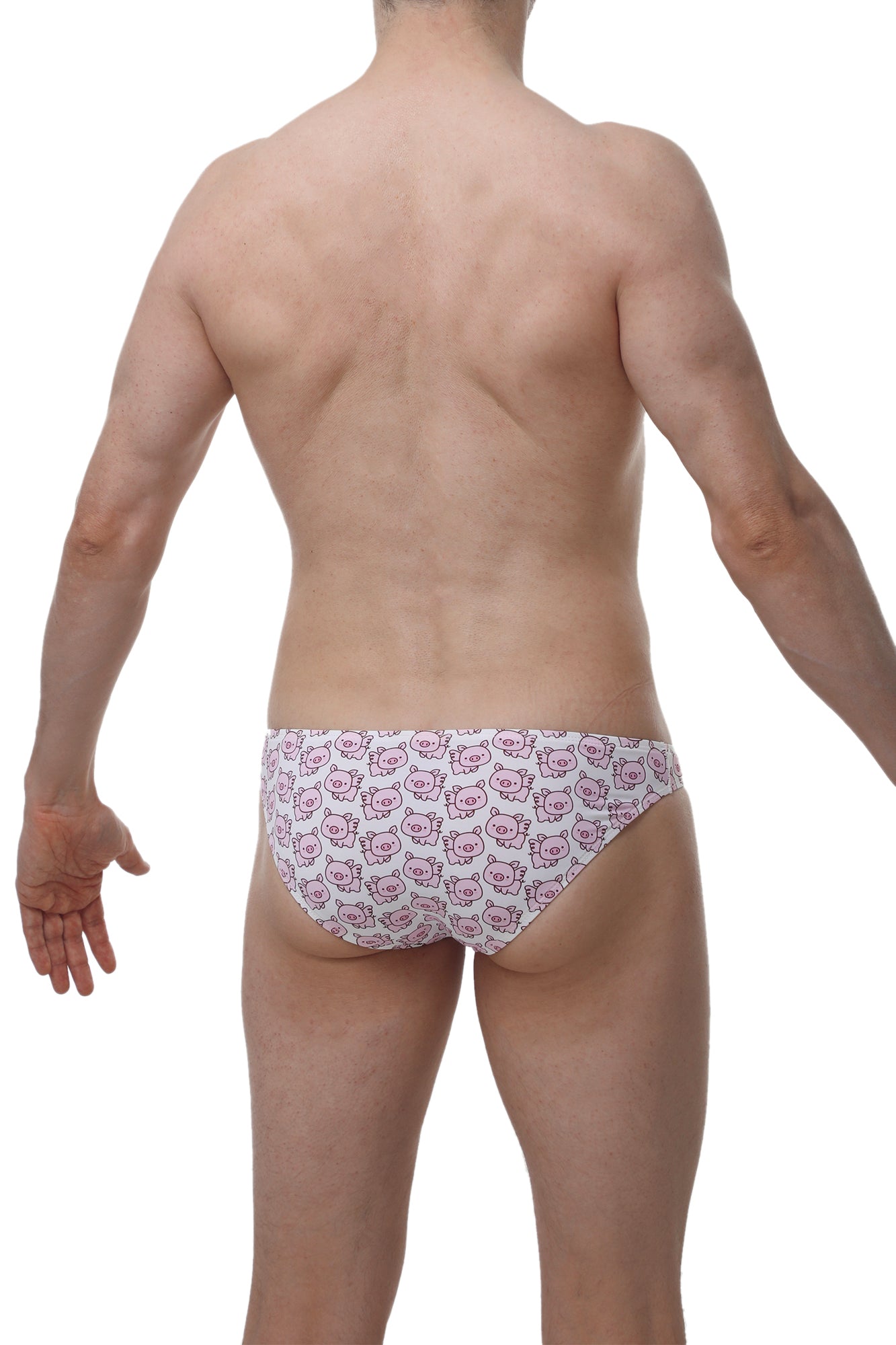 White petitq bikini briefs with pink cartoon pig faces pattern perfect for comfortable everyday wear