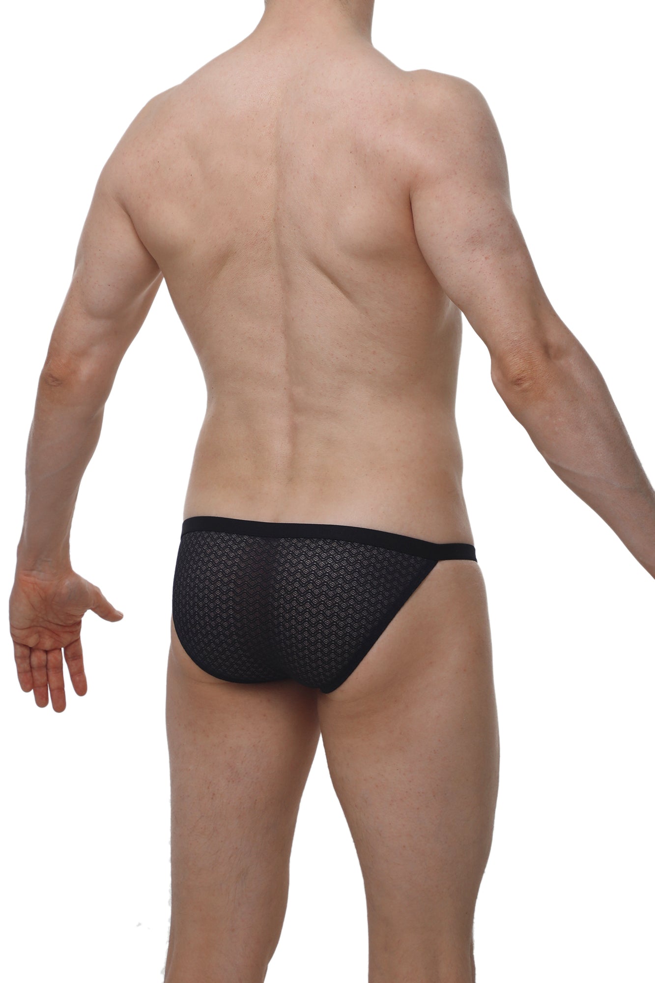 Black mesh PetitQ bikini Ladon Macra briefs with subtle geometric pattern and breathable fabric