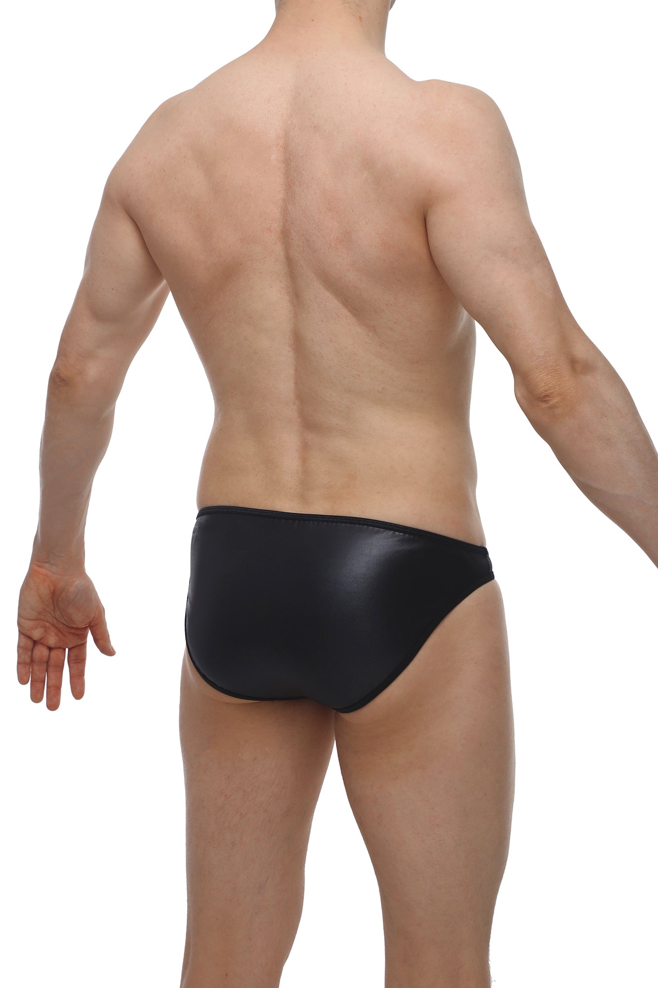 Petitq bikini open junies black swim trunks in black glossy fabric with a sleek minimalist design