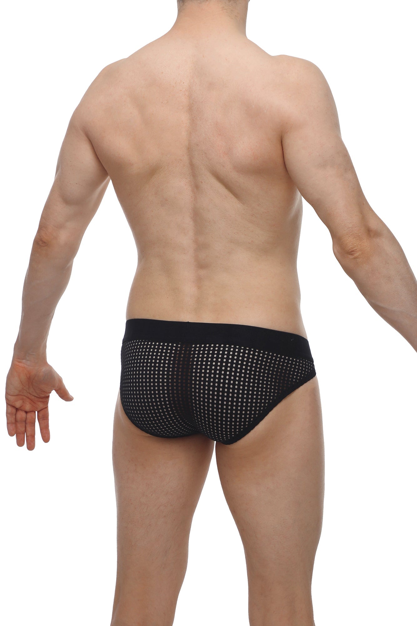 Petitq bikini protruder durtol black black mesh briefs with solid black waistband front view