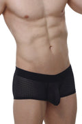 PetitQ boxer Chillax Macra black mesh briefs with solid black waistband and central pouch for breathable comfort