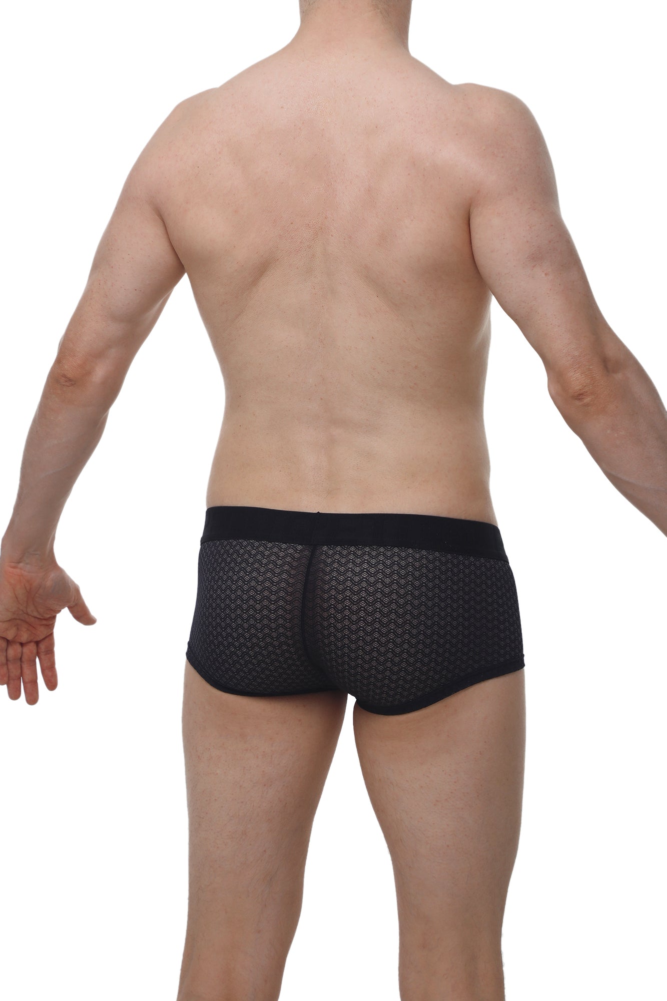 Black mesh briefs petitq boxer chillax macra with subtle geometric pattern and elastic waistband