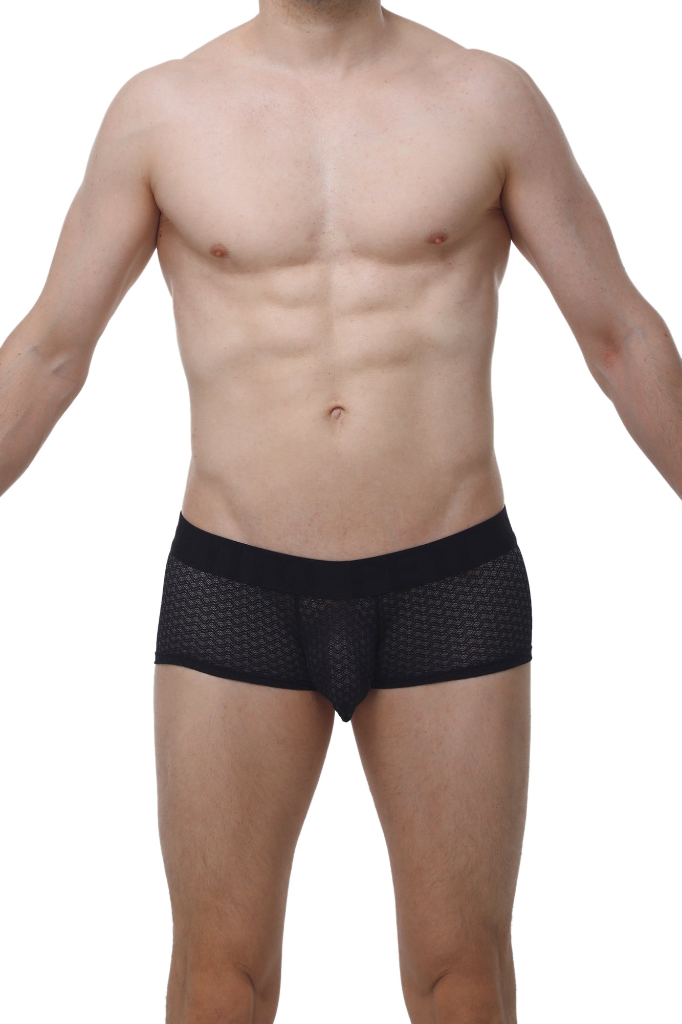 Black mesh briefs with a solid black waistband from petitq boxer chillax macra black collection