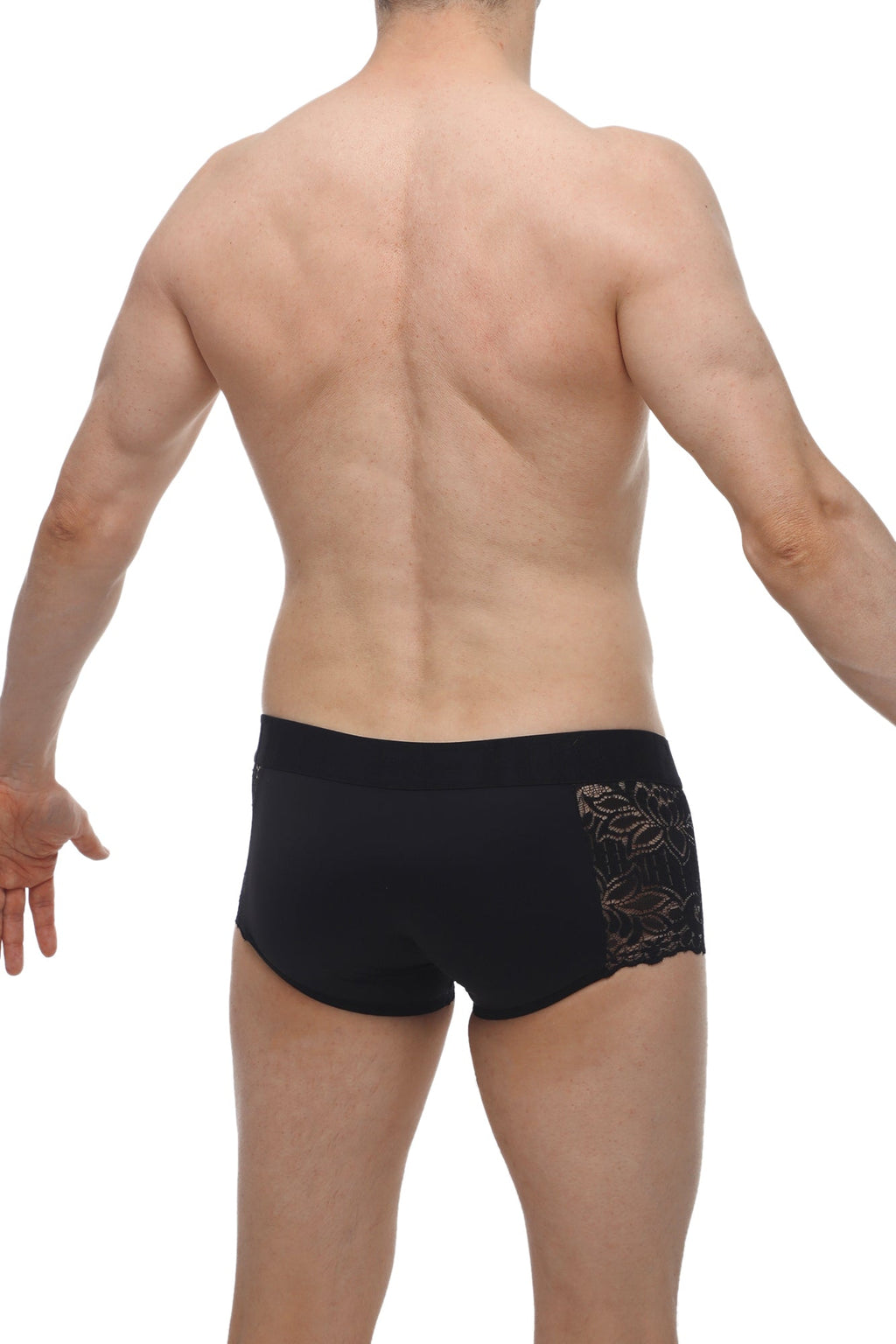 Black PetitQ boxer briefs featuring delicate lace detailing on the side for a stylish and comfortable fit