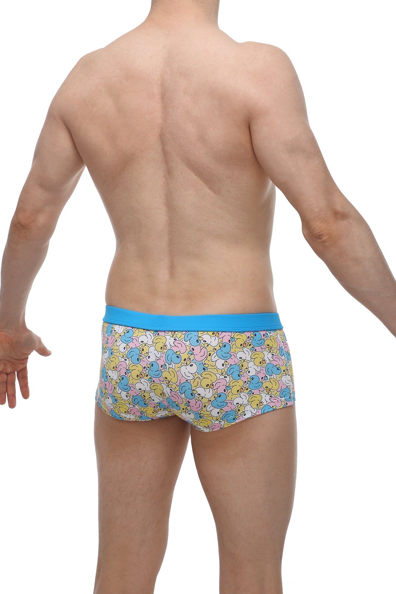 Blue-trimmed PetitQ boxer Meljac duckies men’s briefs with pastel cartoon duck pattern for comfortable everyday wear
