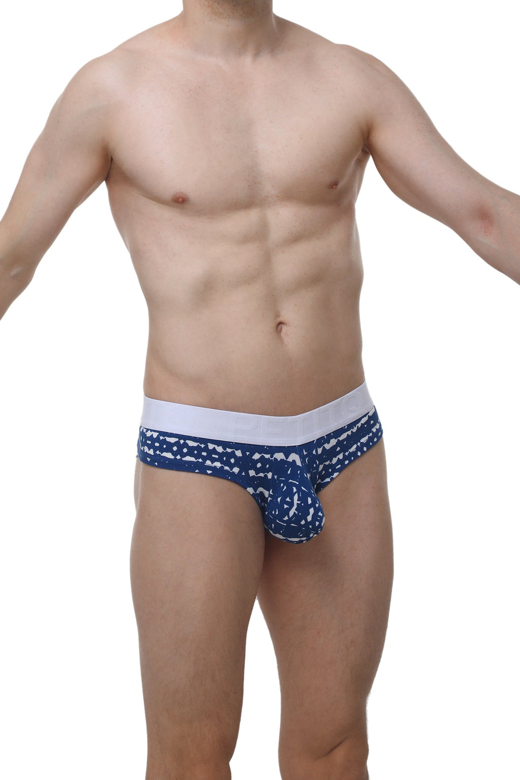 Petitq cheeky brief new denim men’s blue and white patterned briefs with contoured design for comfort