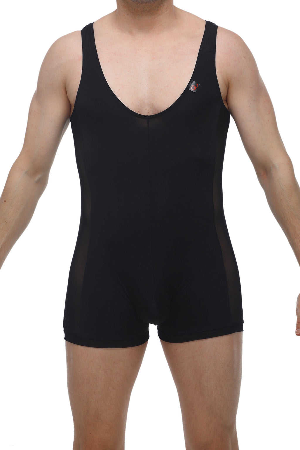 Petitq singlet atchy black sleeveless athletic one-piece with mesh side panels for breathability and comfort