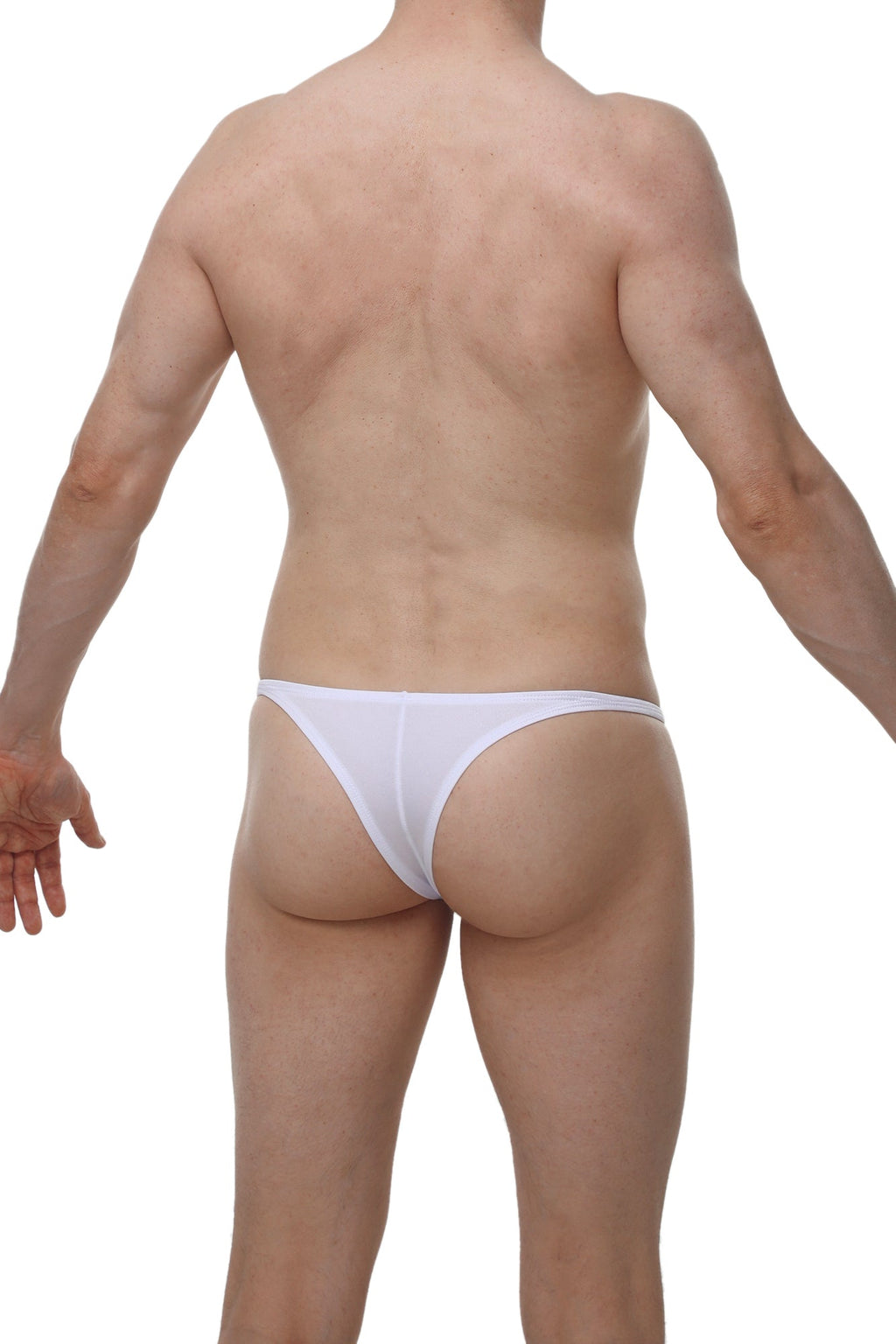 Petitq white men’s thong underwear by arthus and nicobikini made of smooth stretchy fabric with a form fitting design