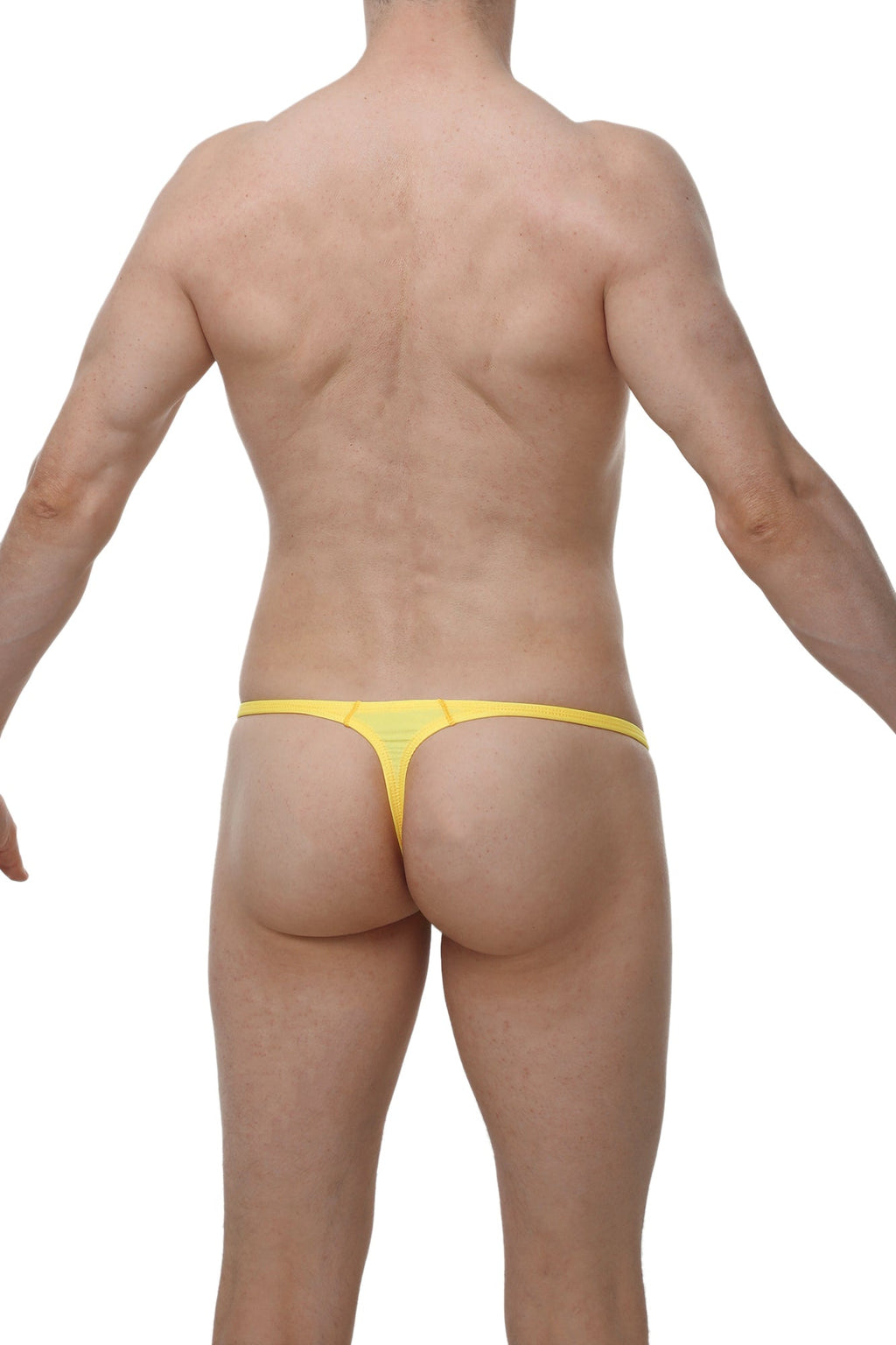 Bright yellow seamless thong underwear for men by Arthus Nico featuring a smooth design for sexy comfort