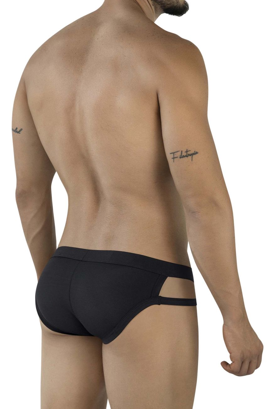 Black pikante PIK 2114 lenox briefs with sleek modern design and two horizontal side cutouts in form-fitting style