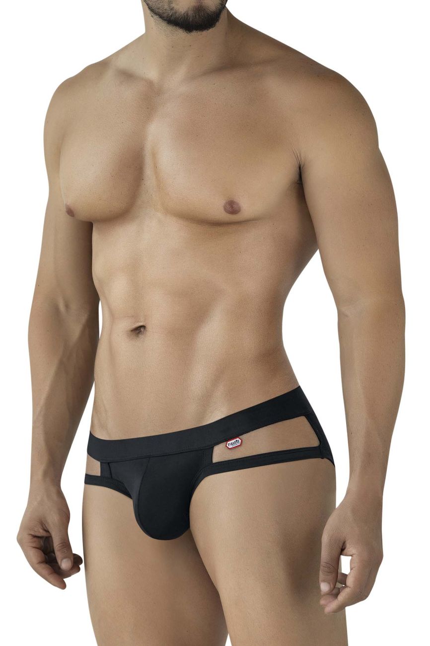 Black pikante pik 2114 lenox briefs with sleek form-fitting design and side cutout details in black color