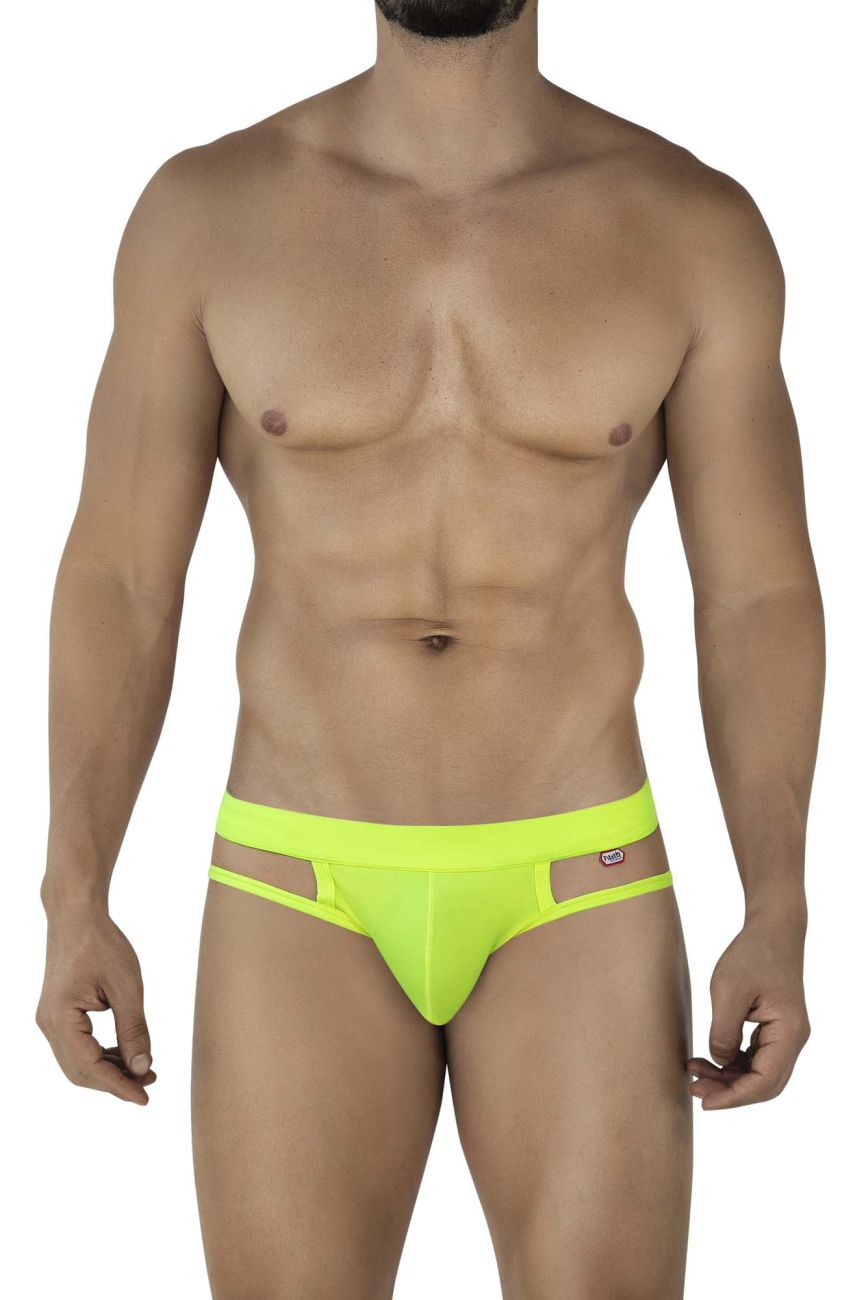 Pikante pik 2114 lenox briefs neon green bright neon yellow athletic briefs with sleek form-fitting design and cut-out side panels