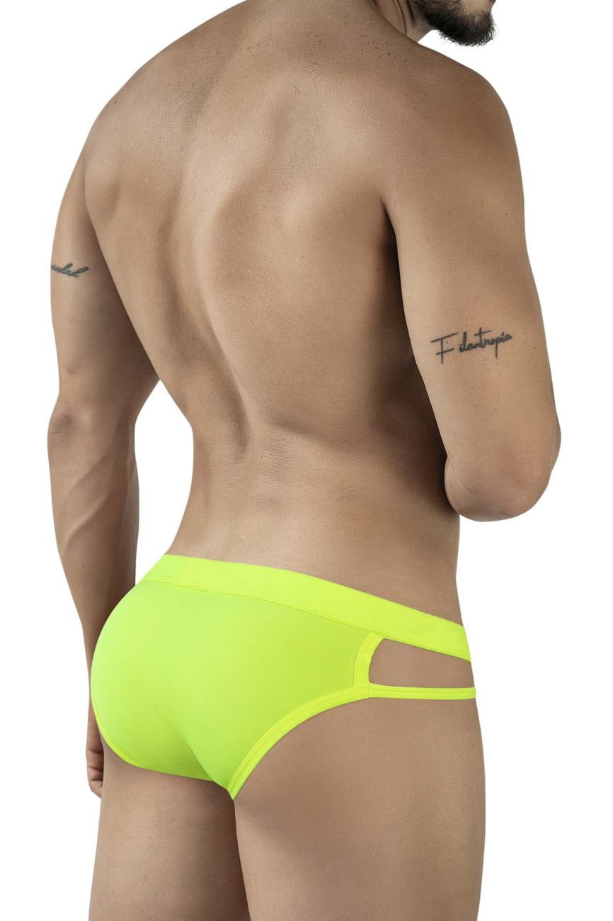Bright neon yellow pikante PIK 2114 Lenox briefs with sleek cut-out detailing and form-fitting athletic design