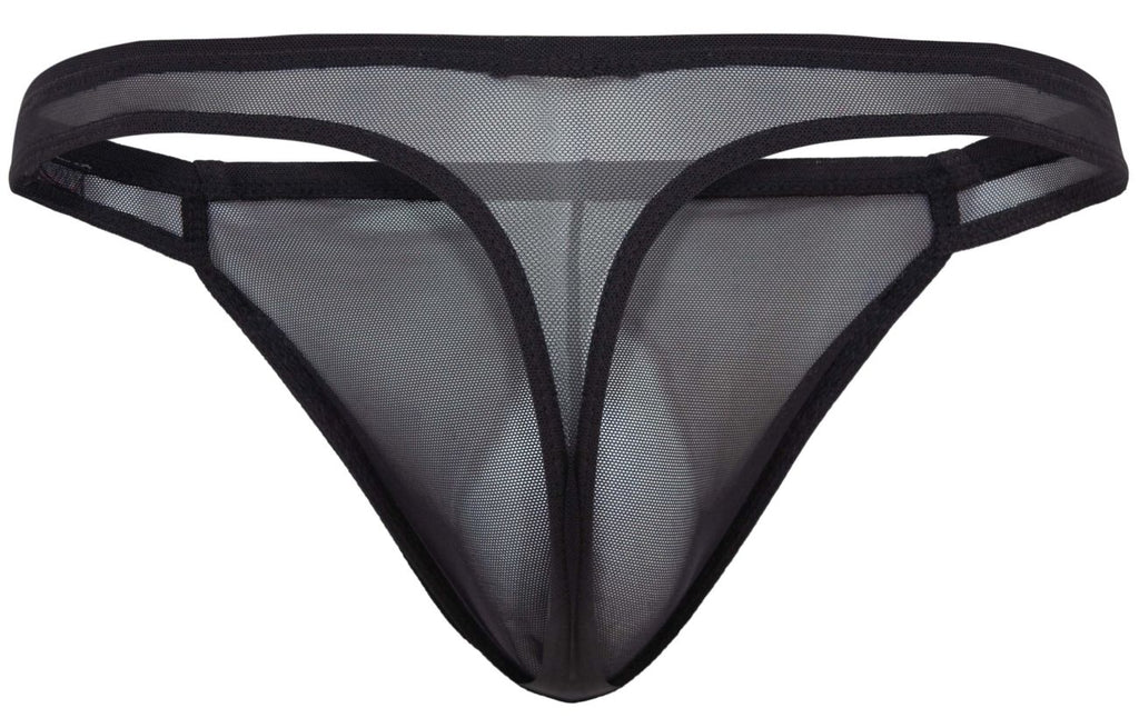 Black mesh thong with solid black elastic waistband and trim from Pikante PIK 2115 amusing thongs collection