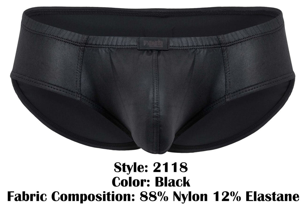 Black pikante pik 2118 candy briefs made of 88% nylon and 12% elastane with a sleek shiny finish