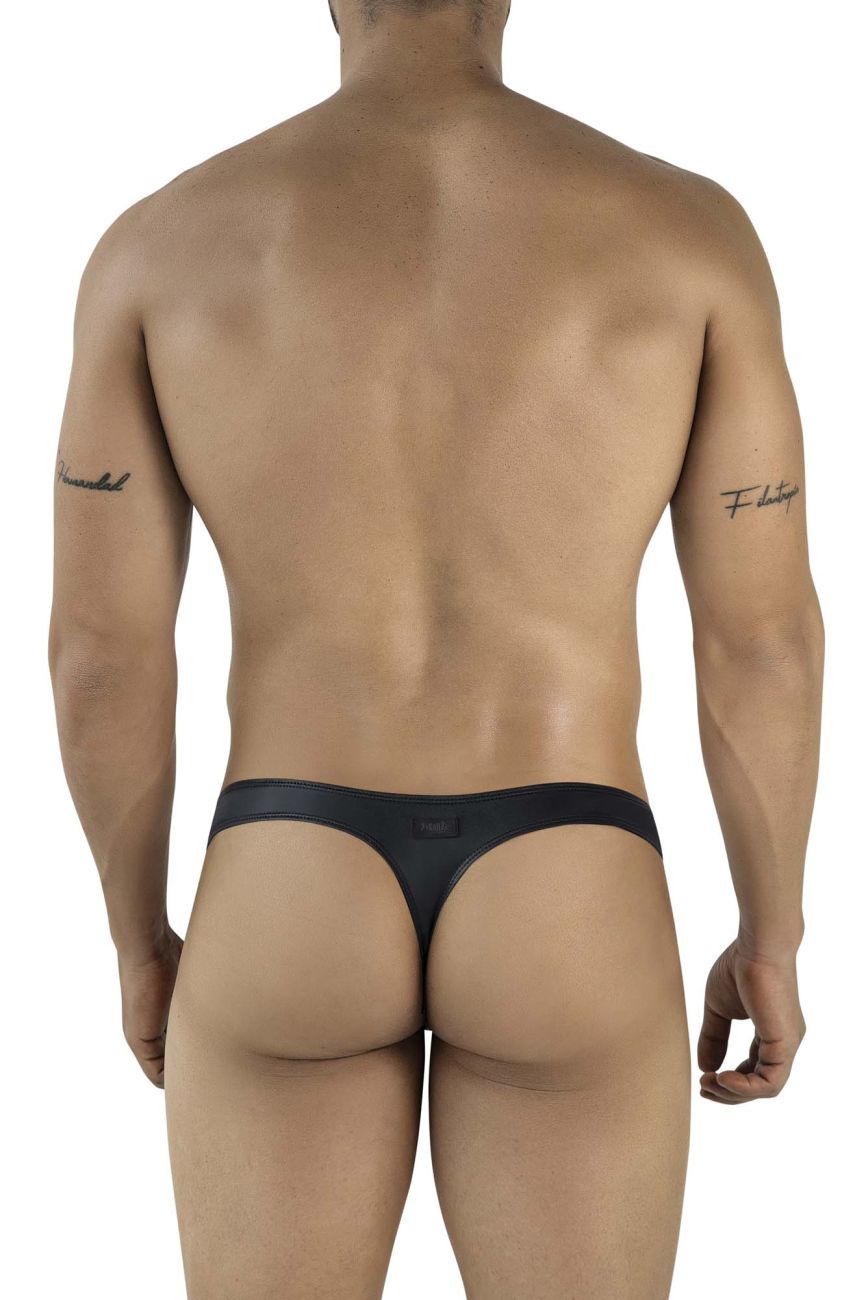 Black leather thong with a sleek minimalist design from pikante pik 2119 candy thongs in black