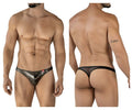 Shiny metallic silver thong from pikante pik 2123 gold cup thongs with black mesh back panel shown from the back