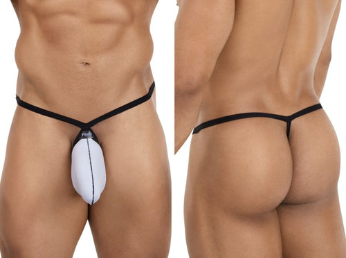 Men's Pikante gray G-string with a contoured pouch and thin black elastic straps, designed for minimal coverage.
