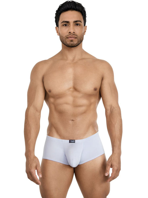 Man wearing sleek, gray Pikante supportive trunks made of smooth fabric for daily wear.