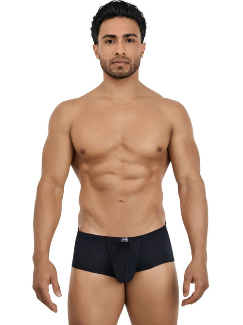 Man wearing sleek, form-fitting black Pikante Thot trunks, designed for a confident, supportive everyday fit.
