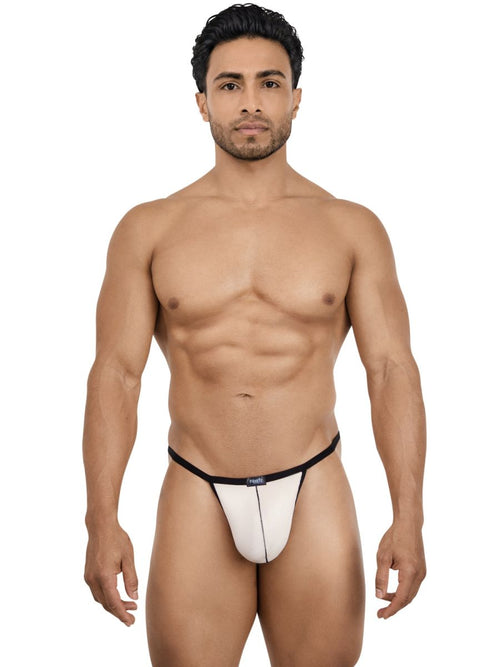 Beige Pikante Hathor C-sock for men. Minimalist, sleek design with black trim for a secure, comfortable fit.