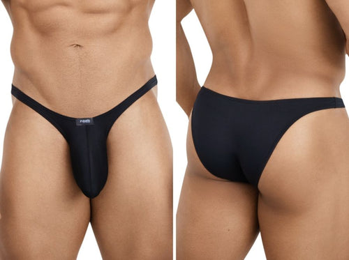 Pikante Neftis black bikini in smooth, form-fitting fabric. Minimalist, modern style for men’s intimate wear.