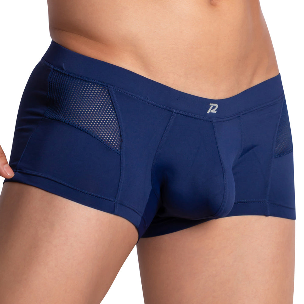 Navy blue Pistol Pete PPG040 boxer brief with mesh panels and subtle logo on waistband for athletic support
