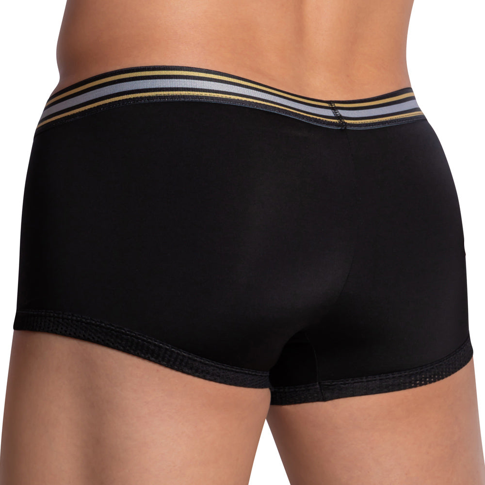 Black pistol pete ppg041 boxer briefs with gold and gray striped waistband designed for comfort and support