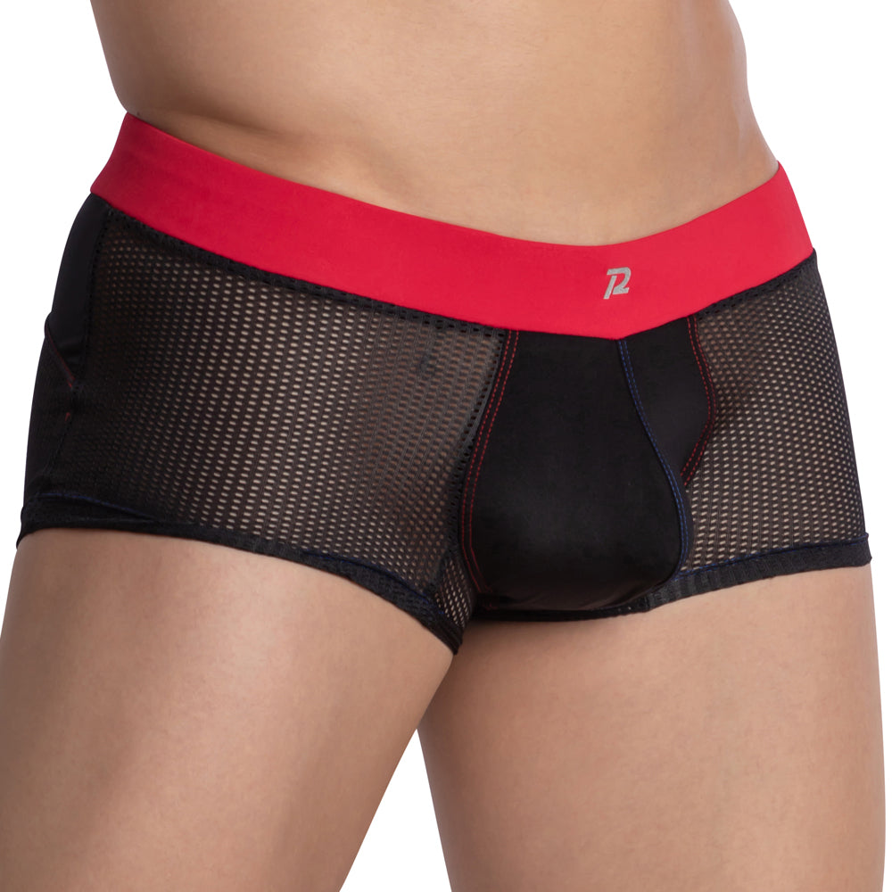 Black mesh pistol pete ppg043 boxer brief with bold red waistband and silver logo for comfortable daily wear