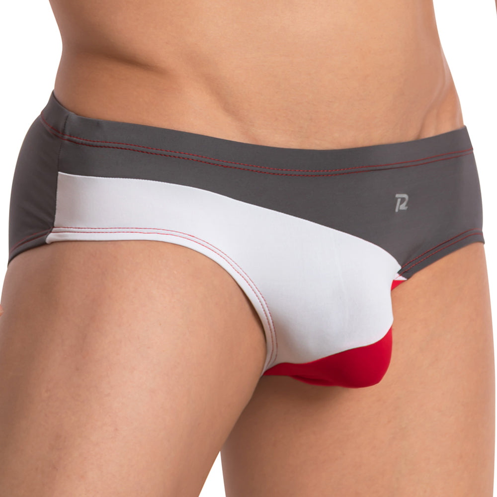 Pistol pete ppj029 brief gray white and red athletic briefs with sleek design and contrasting stitching
