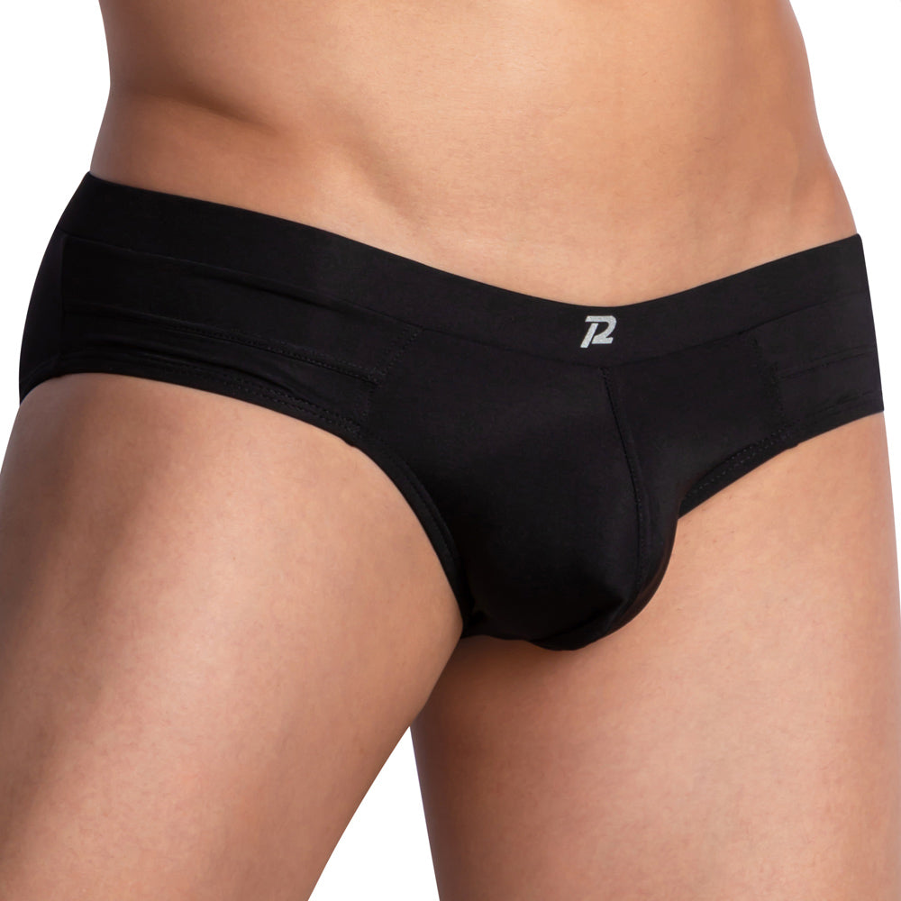 Black men’s briefs pistol pete ppj030 with sleek form-fitting design and subtle white logo on waistband